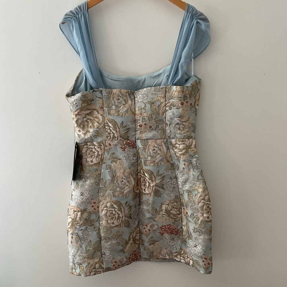 Lulus Captivating Personality Light Blue Floral Jacquard Bustier Mini Dress NWT - Picture 8 of 15
